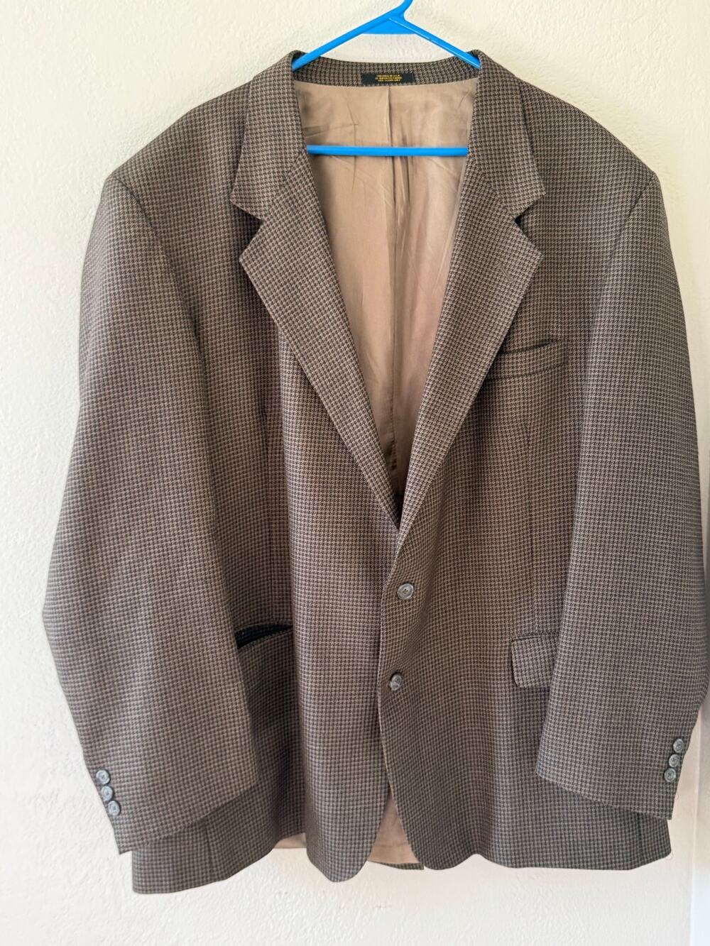 Mens Hardwick Clothes Brown Navy Houndstooth Pattern Dress Blazer Jacket Sz 52 L